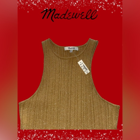 🛍️SALE🛍️ Madewell The Signature Shimmer Knit Cutaway  Racerback Sweater Tank Top - Picture 3 of 6